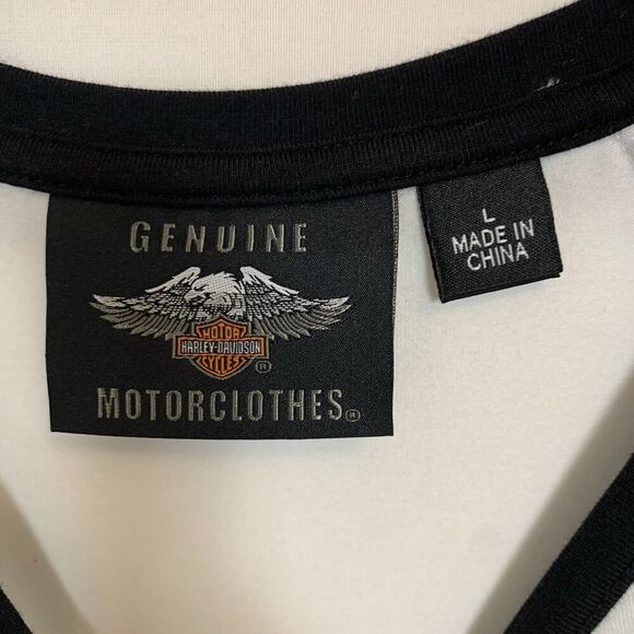 Harley-Davidson Women's Large Stacked Print Tee White Black Red Short Sleeves - Picture 3 of 4